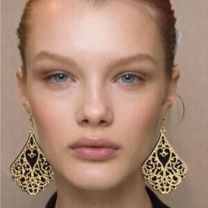 Gold Filigree Teardrop Earrings - Women Jewelry
